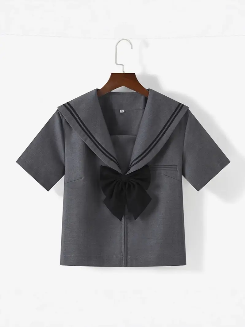 Gray Polo Button Jacket for Women with Pleated Skirt - Image 10