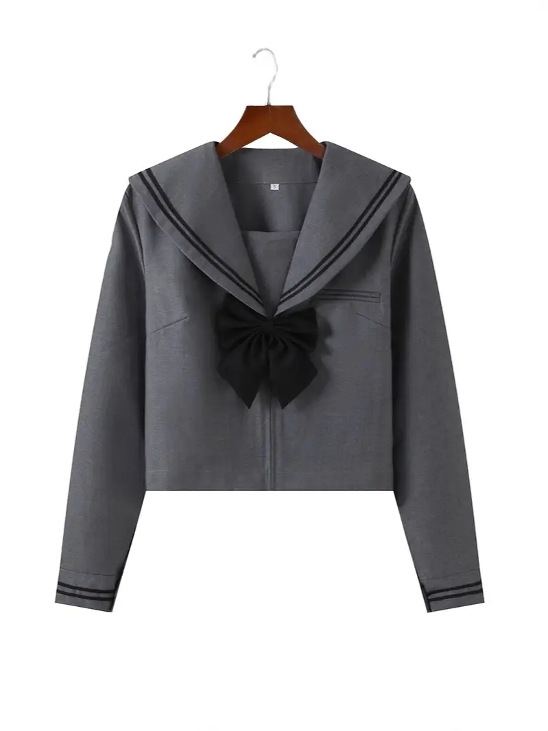 Gray Polo Button Jacket for Women with Pleated Skirt - Image 11