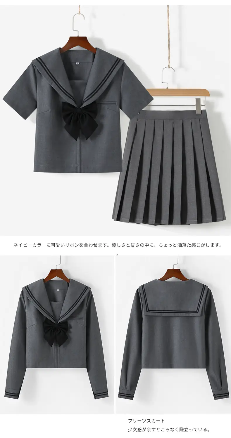Gray Polo Button Jacket for Women with Pleated Skirt — feature 11
