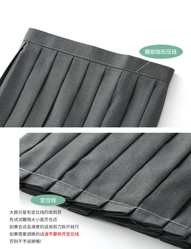 Gray Polo Button Jacket for Women with Pleated Skirt — feature 9