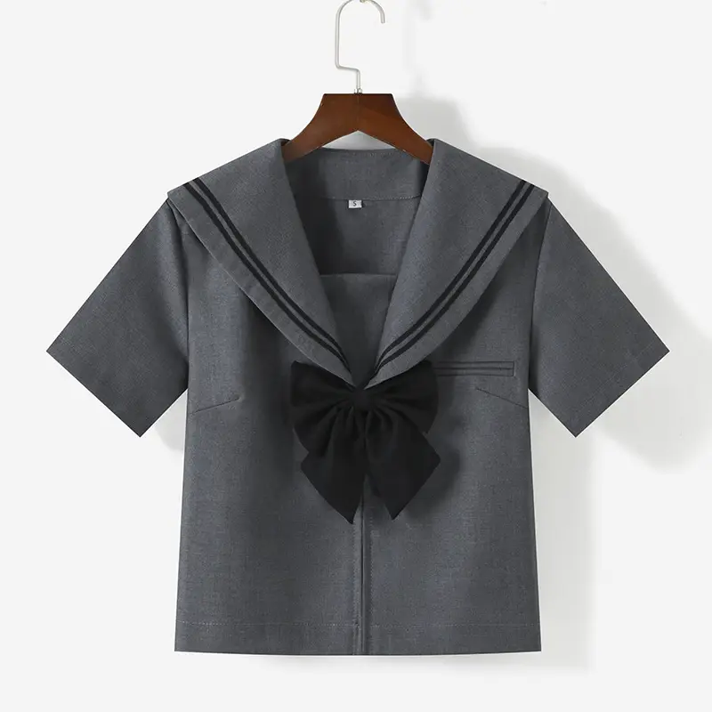 Gray Polo Button Jacket for Women with Pleated Skirt - Image 4