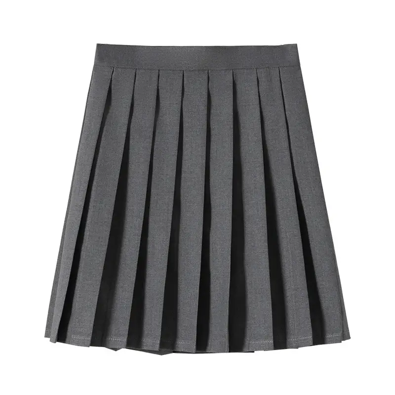 Gray Polo Button Jacket for Women with Pleated Skirt - Image 6