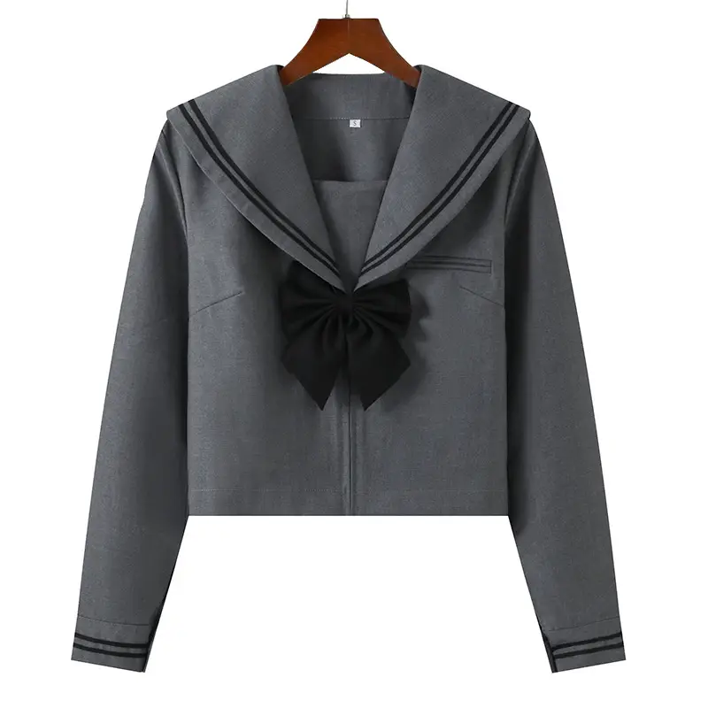 Gray Polo Button Jacket for Women with Pleated Skirt - Image 3
