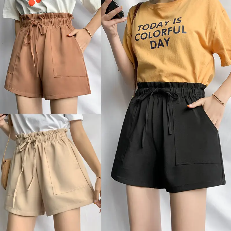 Women Korean Style High Waist Shorts Tan 2021 - Image 5