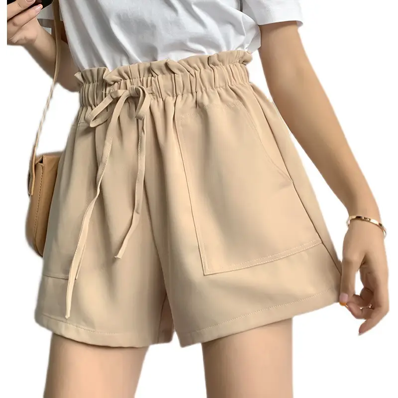 Women Korean Style High Waist Shorts Tan 2021 - Image 3