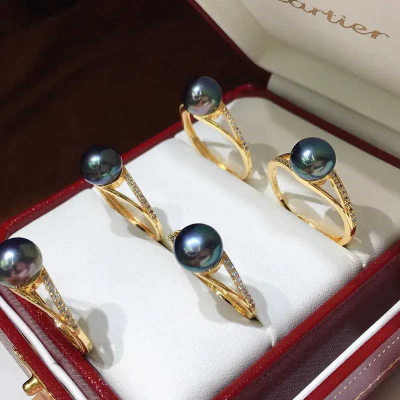 Women's Pearl Ring Black 7-8mm 18K Gold Plated - Image 4