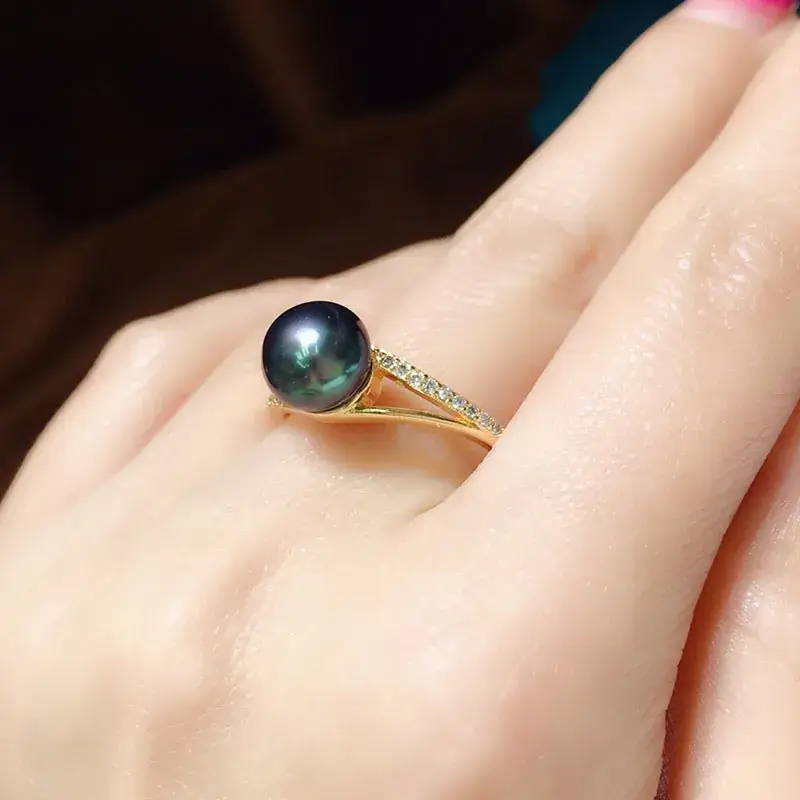 Women's Pearl Ring Black 7-8mm 18K Gold Plated - Image 5