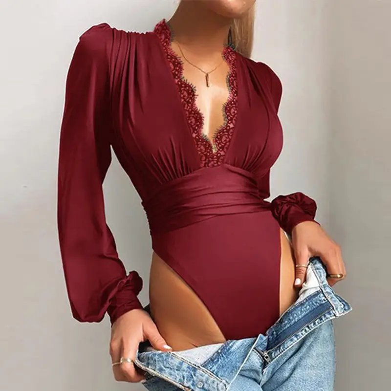 Purple Lace Trim Slim Bodysuit with Cut Out Back - Image 9