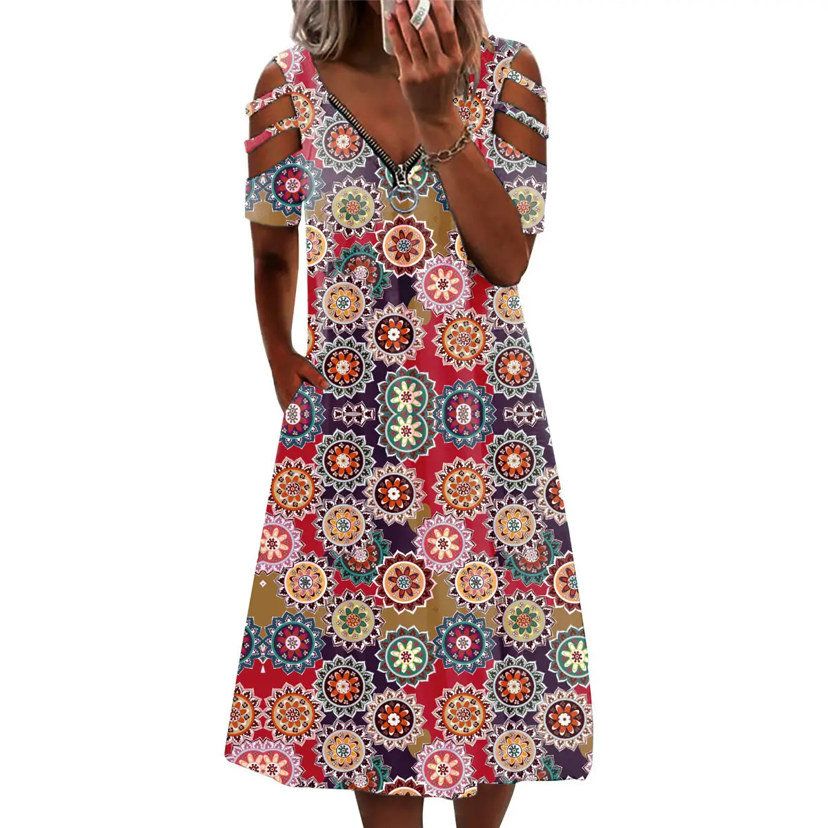2022 Printed Off-shoulder V-Neck Summer Dress for Women - Image 10