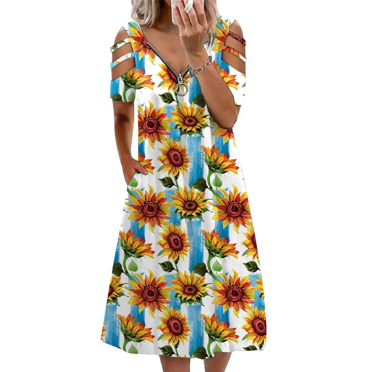 2022 Printed Off-shoulder V-Neck Summer Dress for Women - Image 13