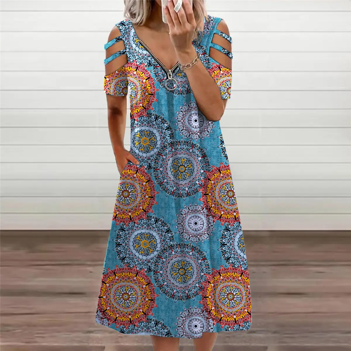 2022 Printed Off-shoulder V-Neck Summer Dress for Women - Image 4