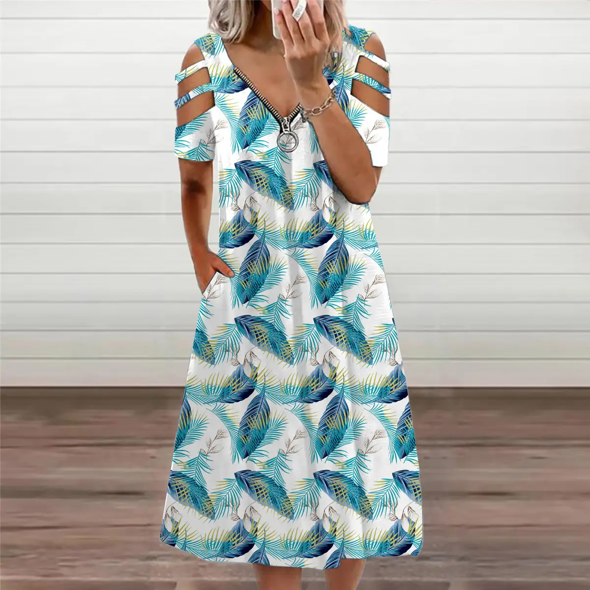 2022 Printed Off-shoulder V-Neck Summer Dress for Women - Image 6