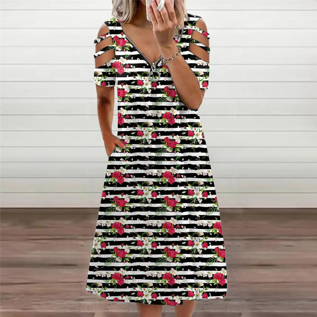 2022 Printed Off-shoulder V-Neck Summer Dress for Women - Image 7