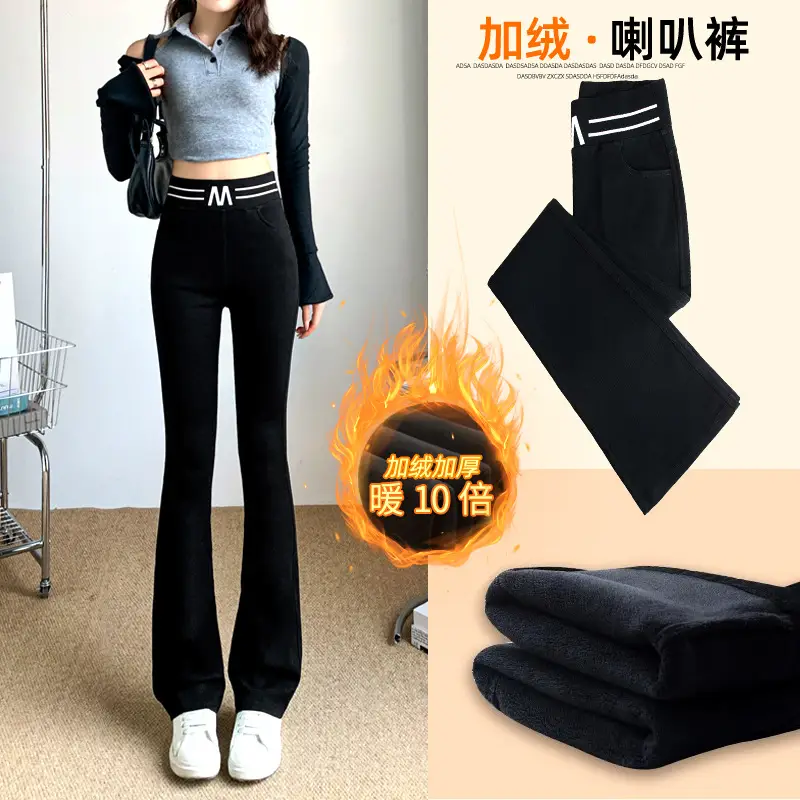 Women Velvet Leggings Black Large High Waist Elastic - Image 11