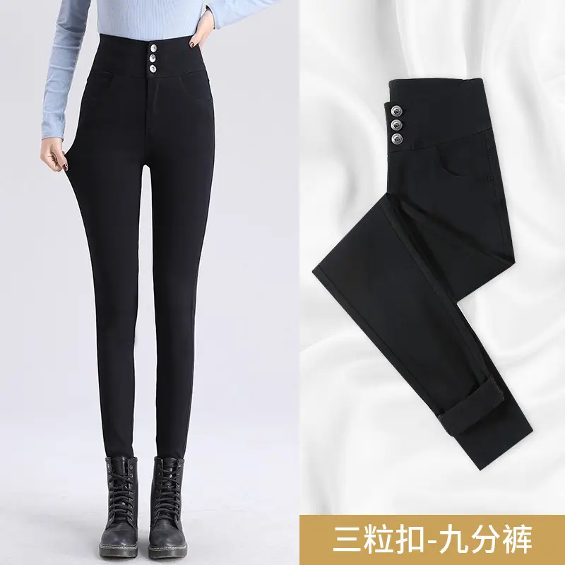 Women Velvet Leggings Black Large High Waist Elastic - Image 21