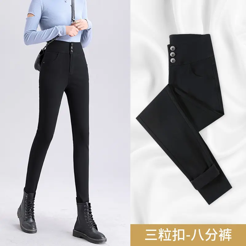 Women Velvet Leggings Black Large High Waist Elastic - Image 22