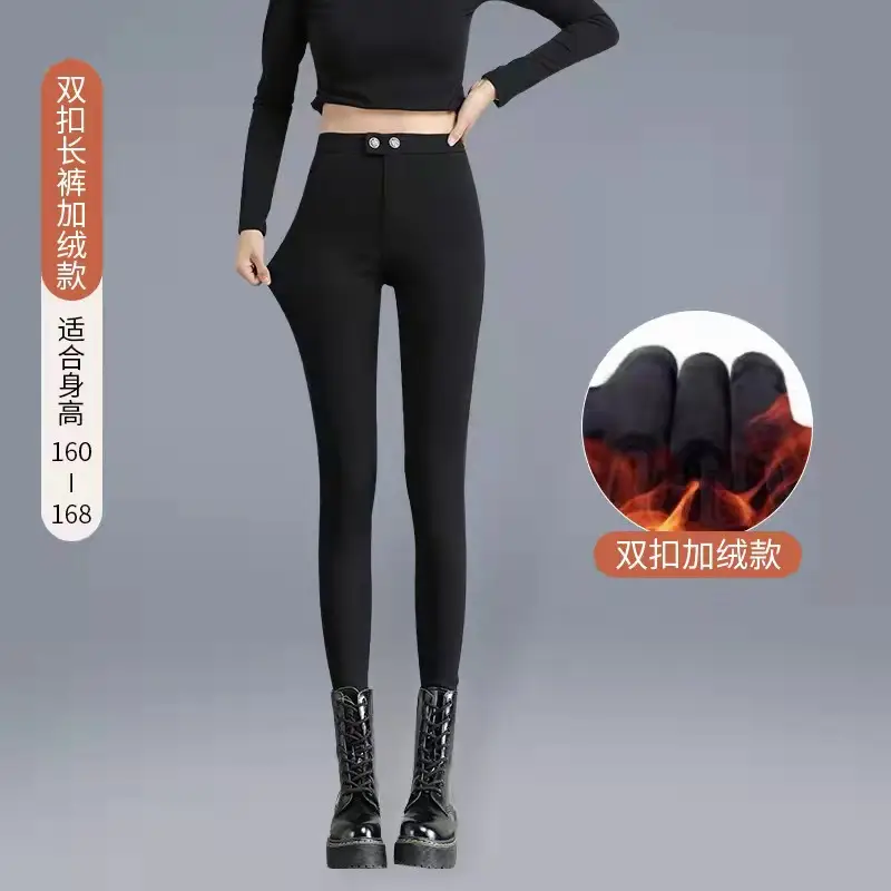 Women Velvet Leggings Black Large High Waist Elastic - Image 4