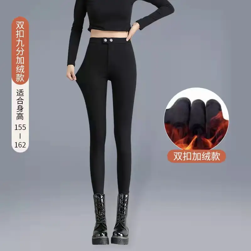 Women Velvet Leggings Black Large High Waist Elastic - Image 5