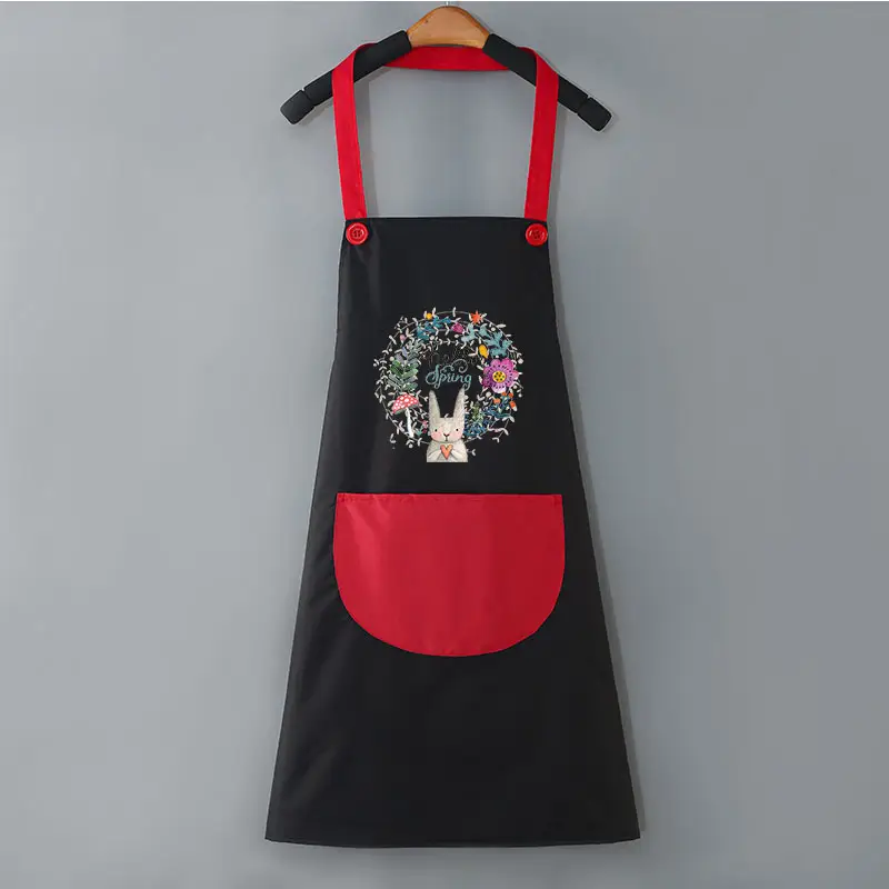 Women's Japanese Style Waterproof Kitchen Apron Black Red - Image 2