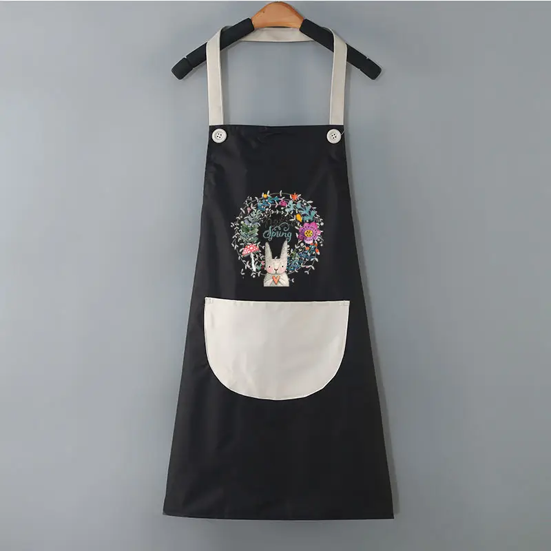 Women's Japanese Style Waterproof Kitchen Apron Black Red - Image 3