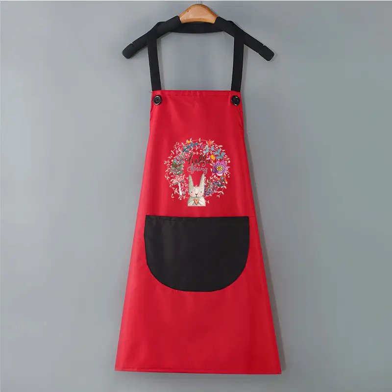 Women's Japanese Style Waterproof Kitchen Apron Black Red - Image 4