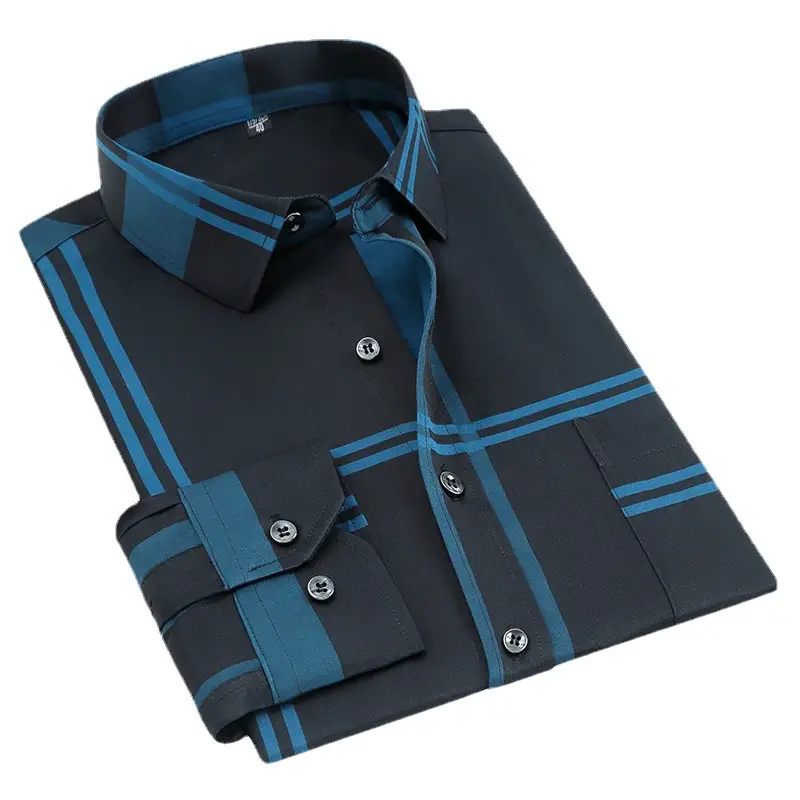 Blue Fitted Men's Business Shirt with Button Details - Image 12