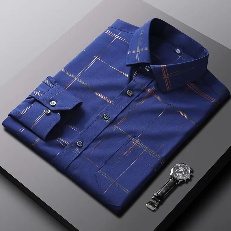Blue Fitted Men's Business Shirt with Button Details - Image 2