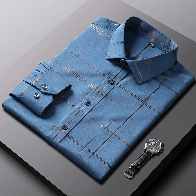 Blue Fitted Men's Business Shirt with Button Details - Image 4