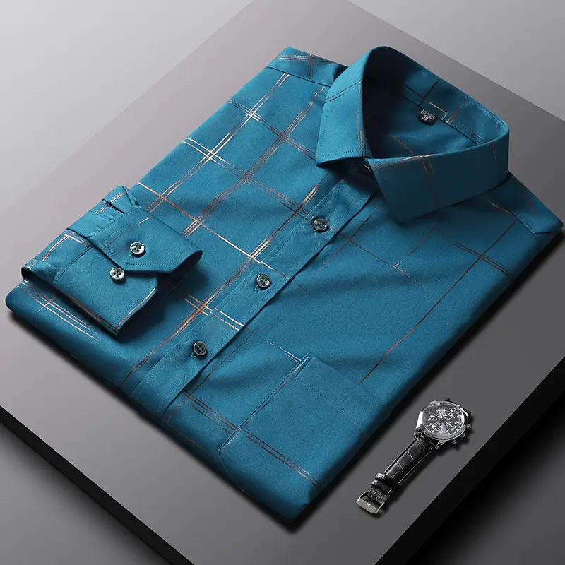 Blue Fitted Men's Business Shirt with Button Details - Image 6