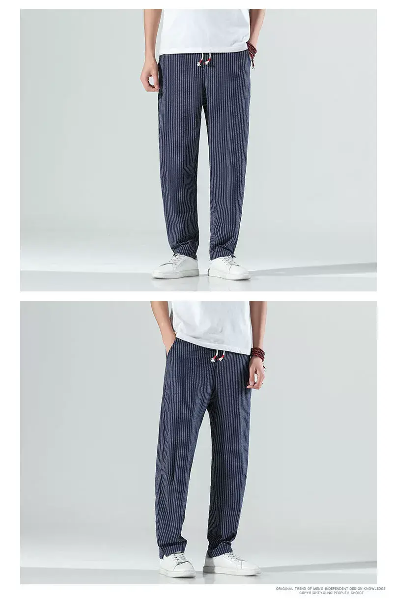 Men Striped Casual Pants Grey Linen Summer Wear — feature 10