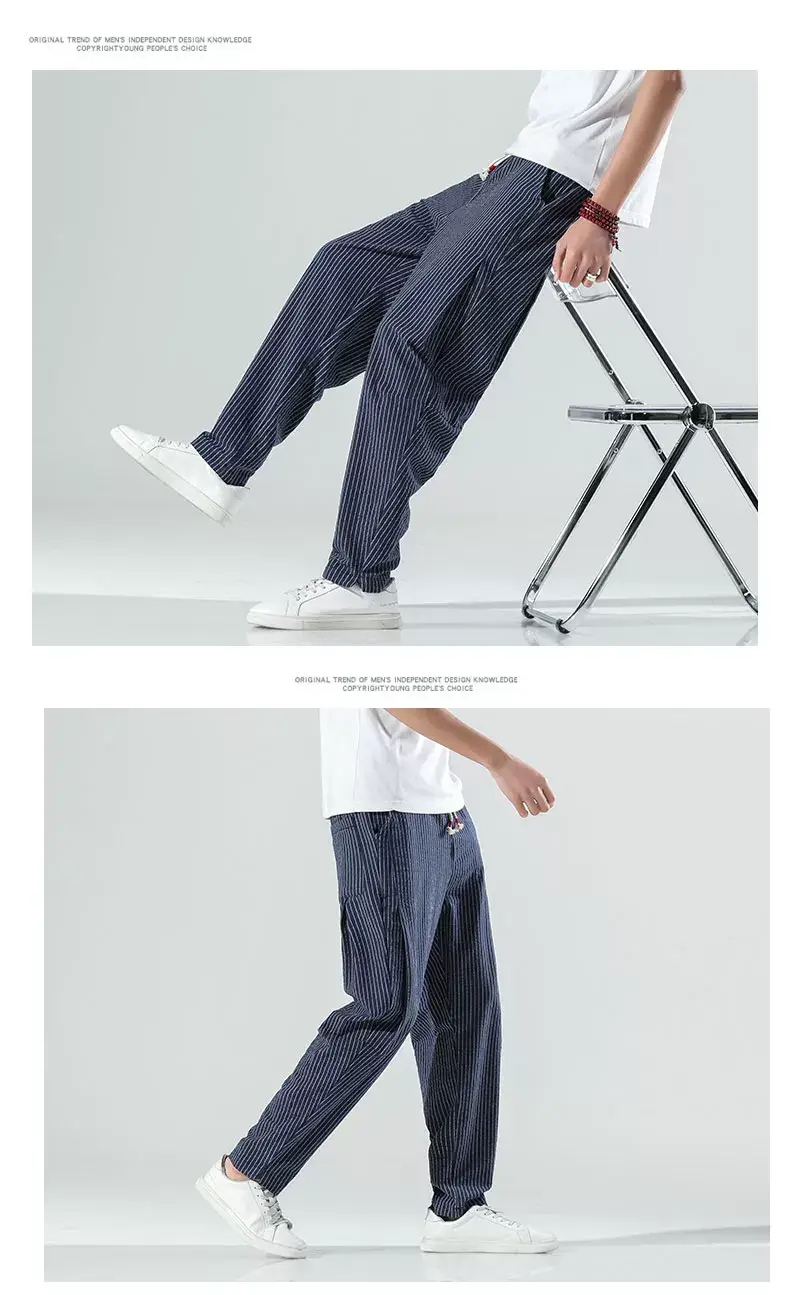 Men Striped Casual Pants Grey Linen Summer Wear — feature 12