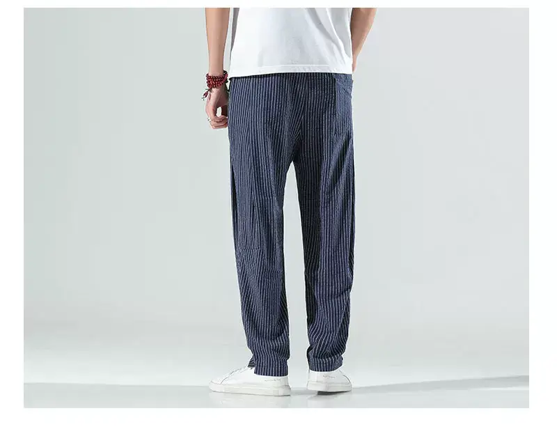 Men Striped Casual Pants Grey Linen Summer Wear — feature 13