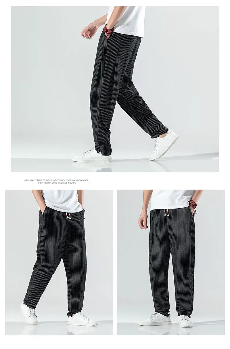 Men Striped Casual Pants Grey Linen Summer Wear — feature 15