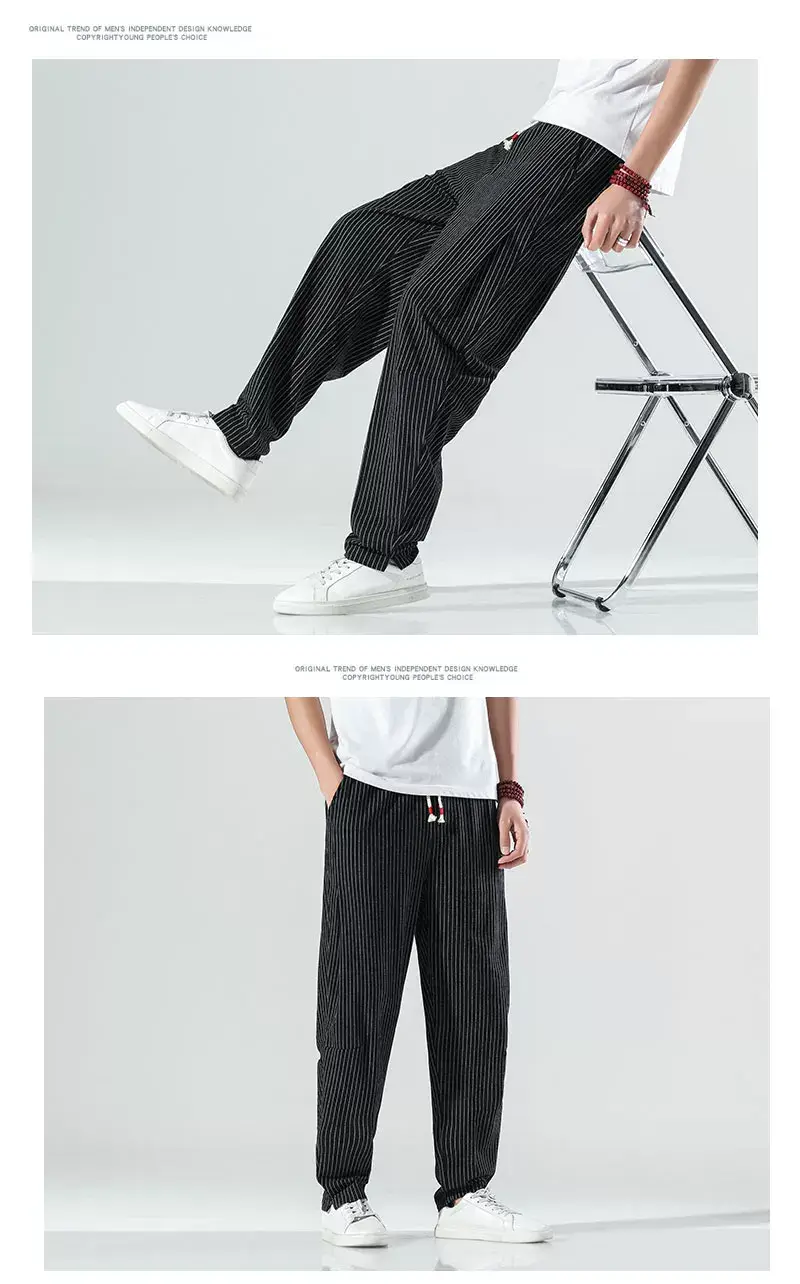 Men Striped Casual Pants Grey Linen Summer Wear — feature 16