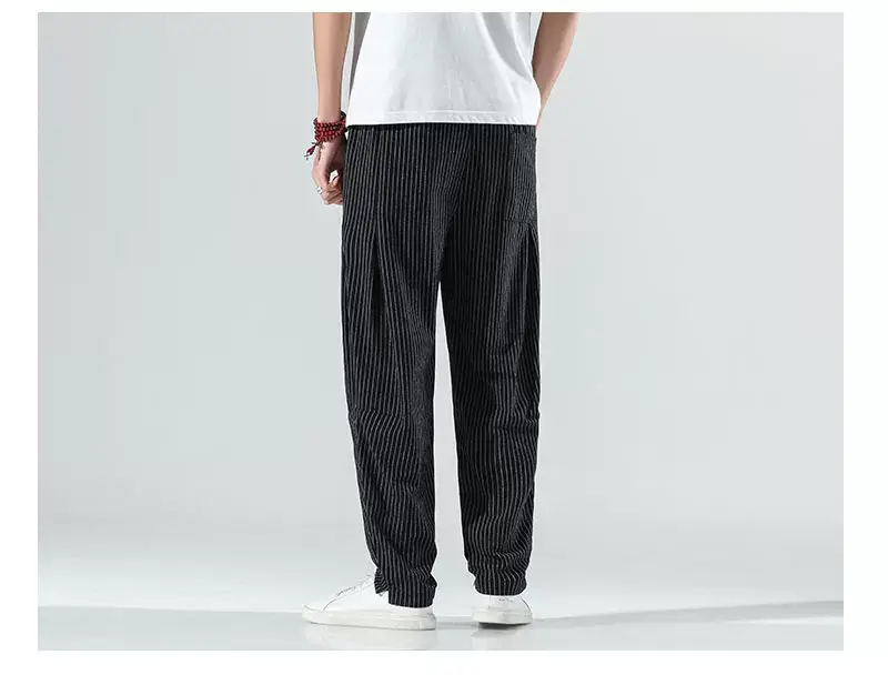 Men Striped Casual Pants Grey Linen Summer Wear — feature 17