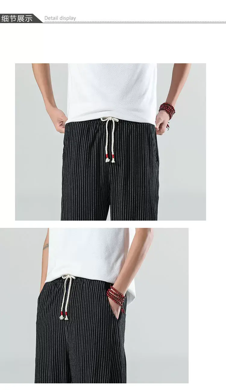 Men Striped Casual Pants Grey Linen Summer Wear — feature 18