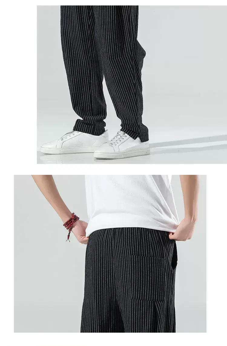 Men Striped Casual Pants Grey Linen Summer Wear — feature 19