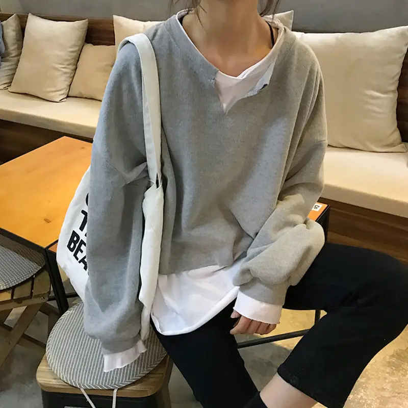 2025 Korean Style Loose Grey Sweatshirt Women - Image 5