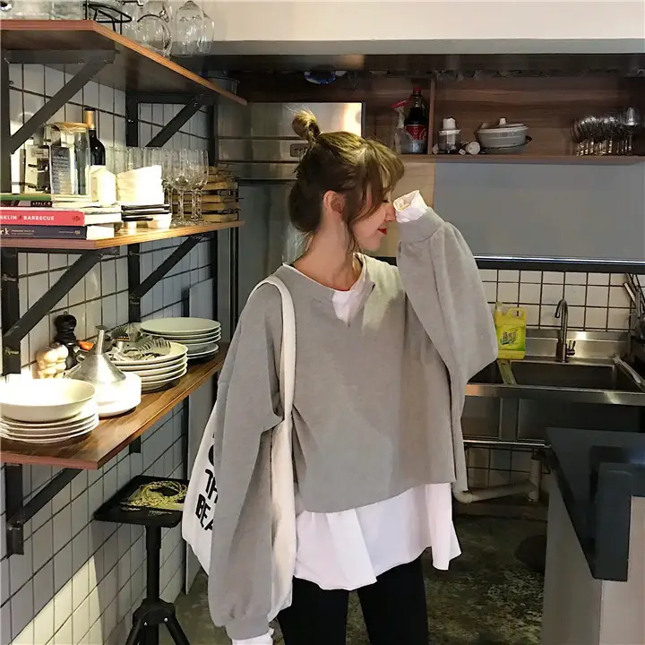 2025 Korean Style Loose Grey Sweatshirt Women — feature 10