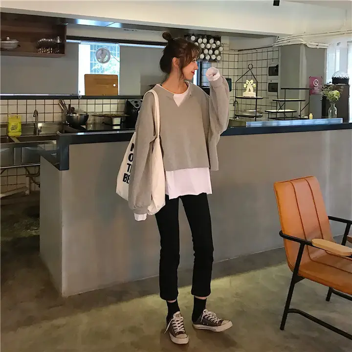 2025 Korean Style Loose Grey Sweatshirt Women — feature 11