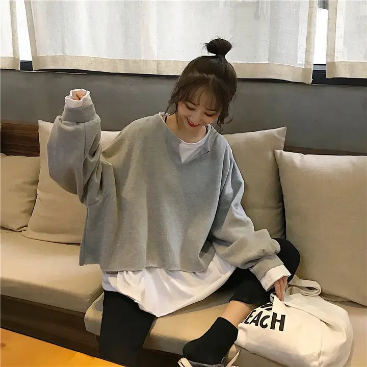 2025 Korean Style Loose Grey Sweatshirt Women — feature 2