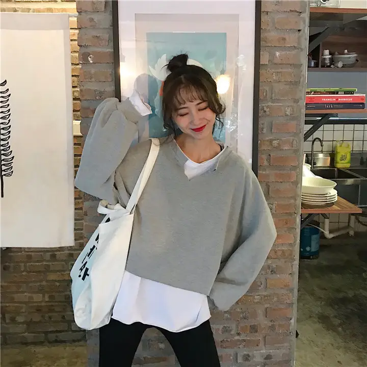 2025 Korean Style Loose Grey Sweatshirt Women — feature 9