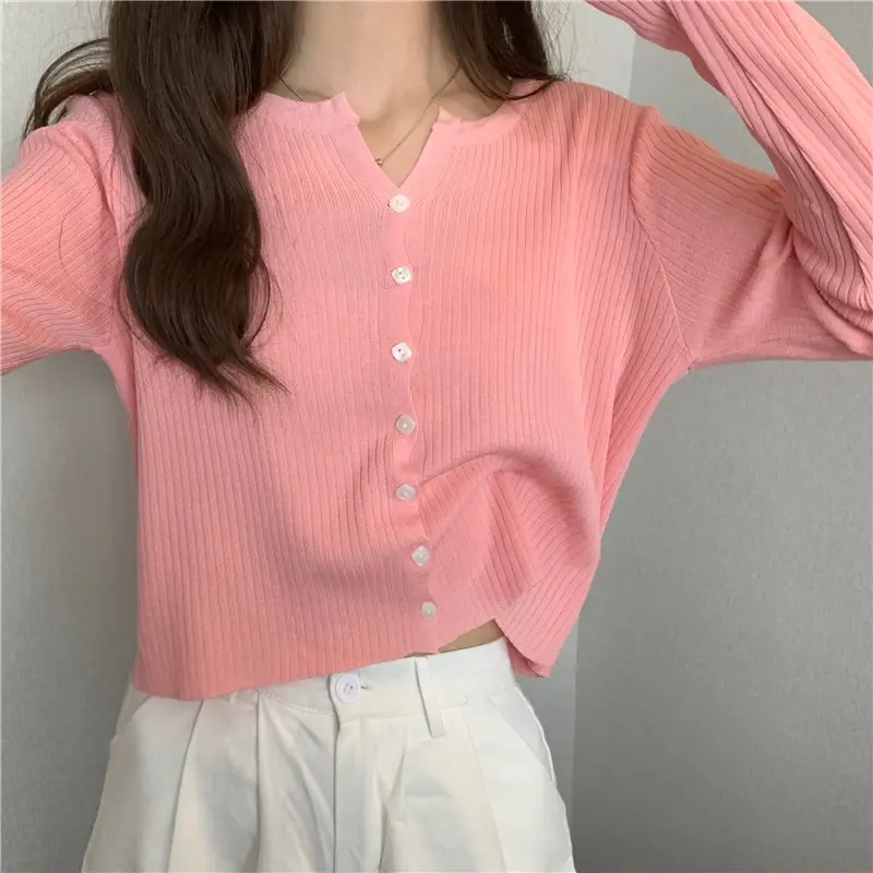 Pink Knit Cardigan Women's Autumn Wear - Image 7