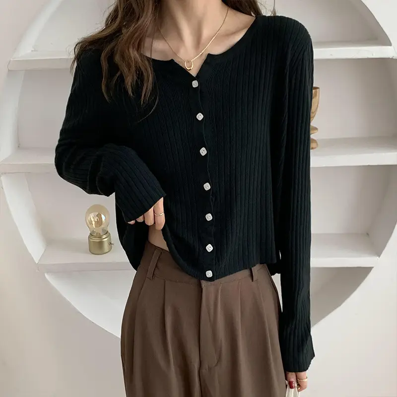 Pink Knit Cardigan Women's Autumn Wear - Image 3