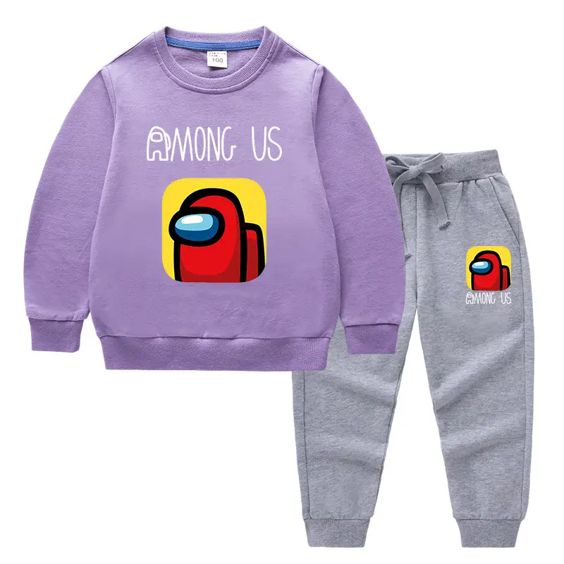 Kids Among Us Cotton Sweatpants Set Purple Grey - Image 12