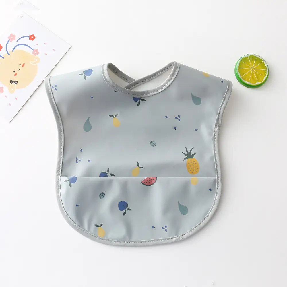 PU Waterproof Baby Food Bib with Anti-Spit Pocket - Image 59