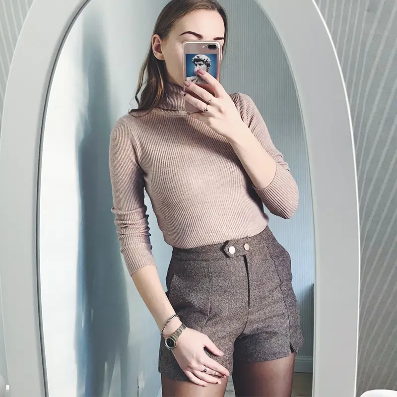Women's Knitted Lapel Sweater Pullover Solid Color Slim Fit - Image 10