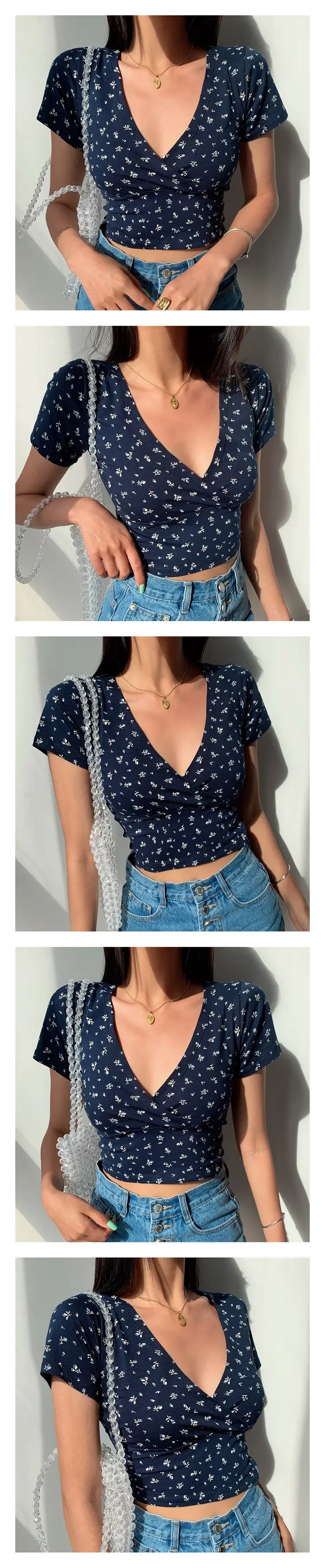 Women White Floral Cross Neck Top Short Crop Summer 2025 — feature 2