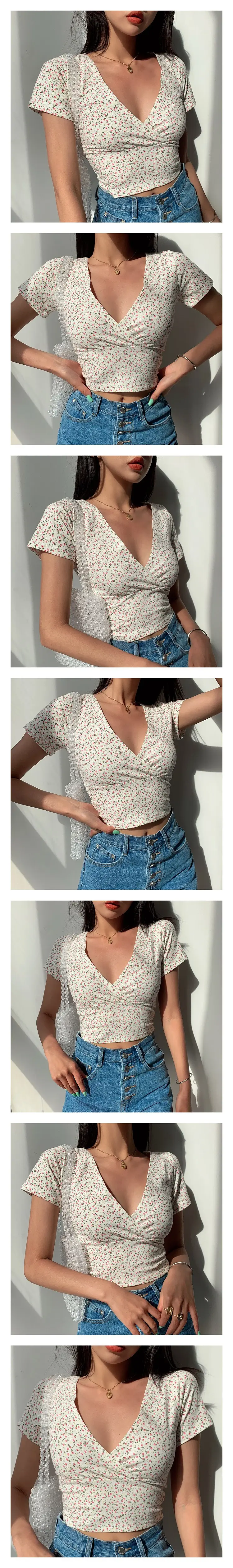Women White Floral Cross Neck Top Short Crop Summer 2025 — feature 3