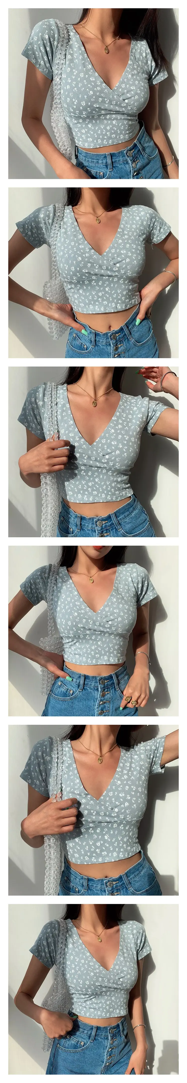 Women White Floral Cross Neck Top Short Crop Summer 2025 — feature 4
